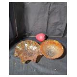 Carnival glass bowl and candy dish.