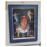 Steve Carlton framed painting. 20in W by 26 1/2