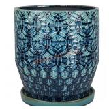 Blue Finley Ceramic Planter with Saucer