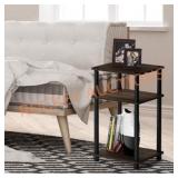 Furinno 3-Tier End Table, Walnut/Black