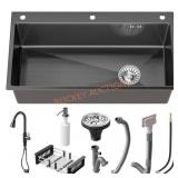 32 in. Black Stainless Steel Sink w/ Faucet