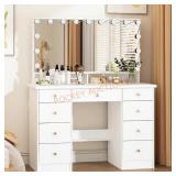 White Vanity Desk with 9 Drawers & 3 Mirrors