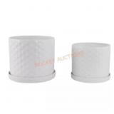 White Ceramic Round Bubble Pots (Set of 2)