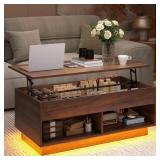 Walnut Lift-Top Coffee Table with LED INCOMPLETE