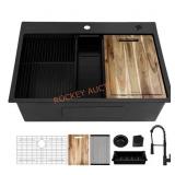 30 in. Drop-In Sink with Faucet (Black)