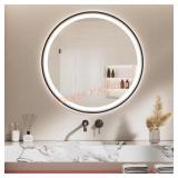 Black Round Framed LED Wall Mirror, 28" size