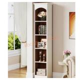 Tall White & Oak 5-Shelf Corner Bookcase