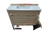 36" x 19" x 35" Beige Vanity w/ White Top