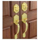 Moquin Brushed Gold Double Door Handle Front