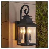 Black 2-Light Outdoor Wall Lantern with Glass