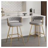 Gray Metal Bar Stools Set w/ Back Support (2)