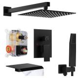 Black Shower System with Rain Head Set