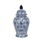 18 in. White and Blue Ceramic Temple Jar