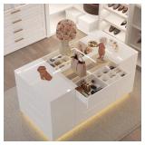 White Mirror Dresser, 16-Drawers, 63" Wide