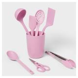 8pc Nylon Kitchen Utensil Set with Holder Pink