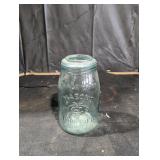 Vintage Glass Mason Jar with Embossed Markings