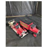 Vintage Diecast Truck and Fire Engine Bank Set
