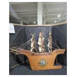 Vintage Wooden Ship Wall Clock