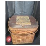 Vintage Wooden Picnic Basket with Lid