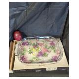 Handled Glass Serving Tray with Fruit Design