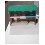 Vintage Metal Dollhouse with Green Roof