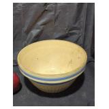 Vintage Yellow Mixing Bowl with Blue Stripe
