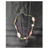 Multi-Colored Bead Necklace with Pink Accents