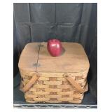 Vintage Wooden Picnic Basket with Hinged Lid