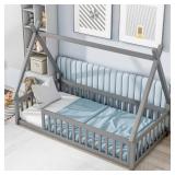 Tent Style Gray Wood Bed with Rails