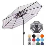 9 ft Solar Lighted Umbrella Black/White Stripe