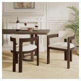 Walnut/Beige Upholstered Dining Chairs (2)