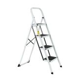 4-Step Iron Folding Step Stool, 330 lbs, White