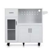 Ivory White Rolling Kitchen Cart with Wheels