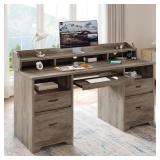 Grey Computer Desk with Charging Station