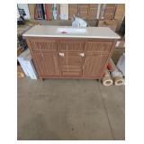 Brown Vanity, Damaged Top 48-1/8" x 19" x 34-3/4"