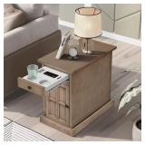 Antique Brown Wood End Table with USBs