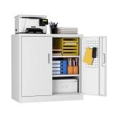 Lockable Rolling Metal Cabinet, White