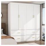 White Wood 63" W 4-Door Wardrobe