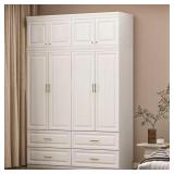 White 8-Door Wardrobe with Rod, 4 Drawers