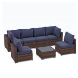 Brown Wicker 7-Piece Outdoor Sectional Set