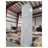 Tall white 2 door cabinet HAS DAMAGE 18"x25"x91"