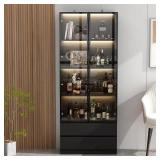 FUFU&GAGA 78.7in Black Cabinet w/ Glass Doors