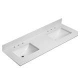 72 in. Quartz White Double Sink Top
