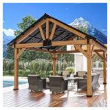 Solid Cedar Gazebo with Black Roof and Hook