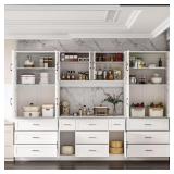 White Wood Pantry Cabinet with Glass Doors