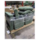 Green Corduroy Loveseat With Ottoman