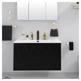 30" Black Floating Vanity With White Sink Top