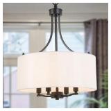 4-Light Black Drum Chandelier with Shade