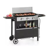 3-Burner Propane Flat Top Grill Griddle Black