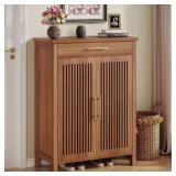 Brown Wood Shoe Storage Cabinet with Shelves